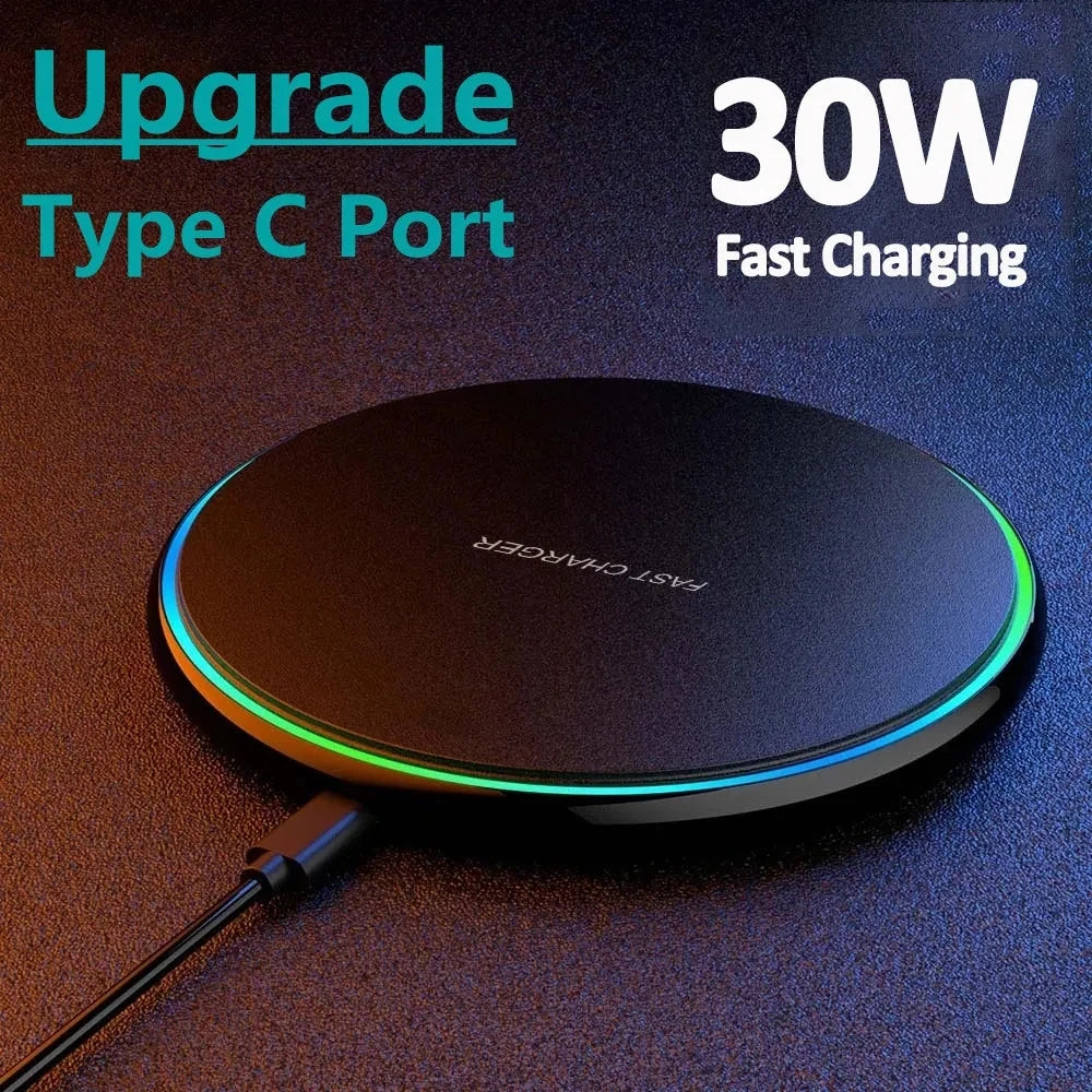 30W Wireless Charger – Induktive Schnelllade-Pad Dockingstation für iPhone 15/14/13/12/X Pro Max, Samsung S23/S22, Xiaomi und Huawei