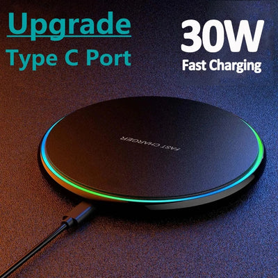 30W Wireless Charger – Induktive Schnelllade-Pad Dockingstation für iPhone 15/14/13/12/X Pro Max, Samsung S23/S22, Xiaomi und Huawei