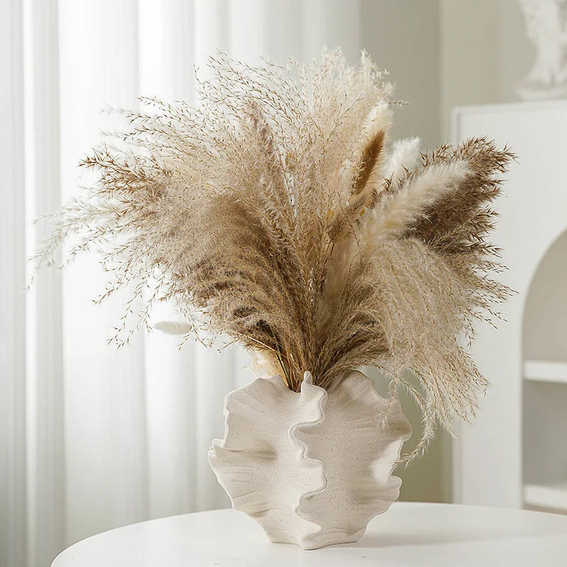 CAPIRON Ceramic Coral Vase Nordic Art Beige Matte Container für Blumen Pampasgras Wohnzimmer Tischdekoration