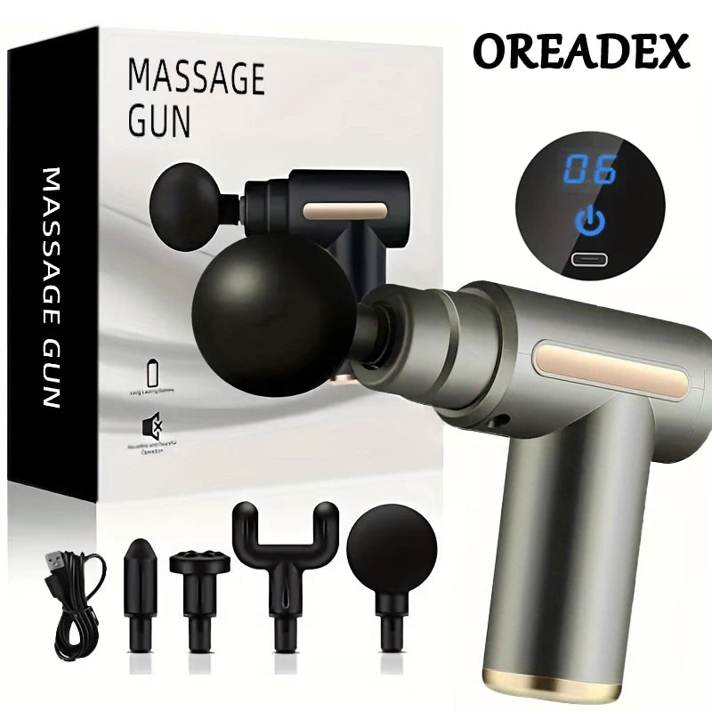 Mini Tragbare Faszien Massagepistole Elektrischer Perkussions-Massager für Körperentspannung, LED-Touchscreen, 4 Massageköpfe