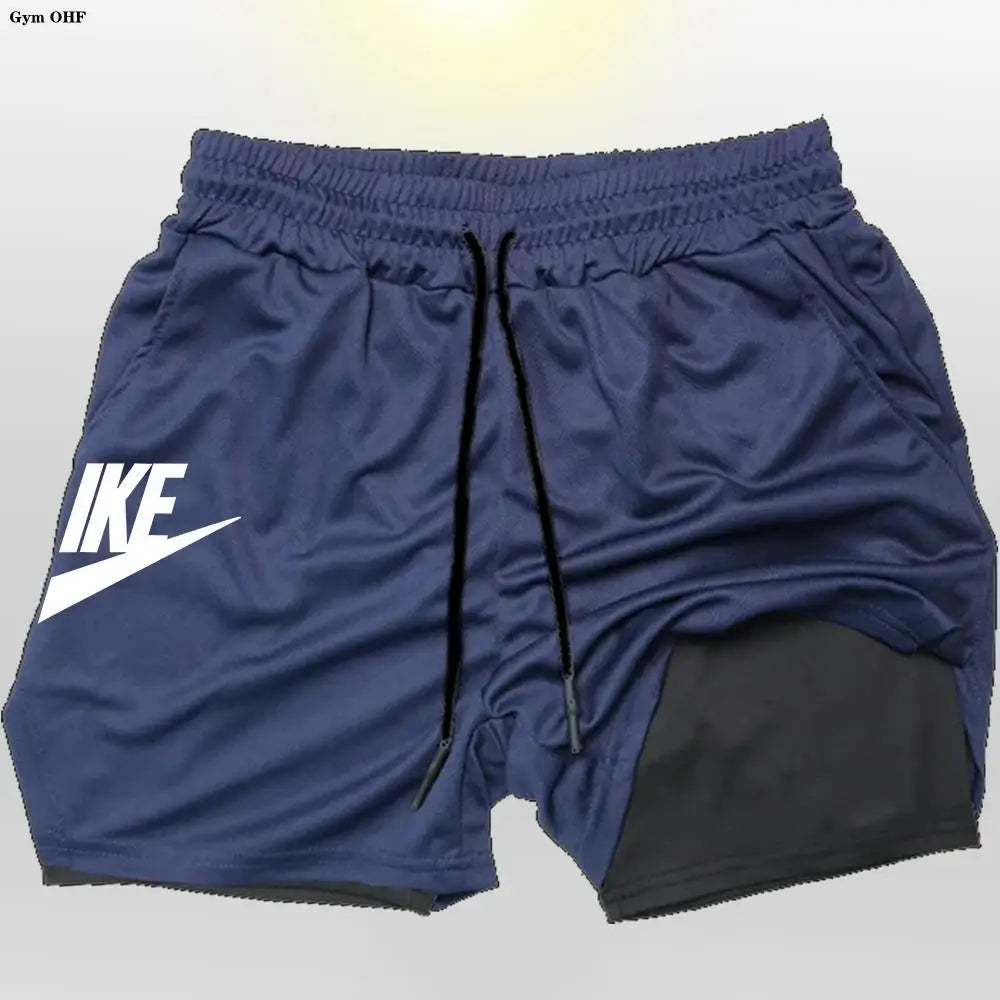Herren 2-in-1 Sportshorts Doppellagig Sommer Fitness Jogging Running Trainingsshorts Elastisch