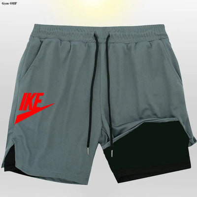 Herren 2-in-1 Sportshorts Doppellagig Sommer Fitness Jogging Running Trainingsshorts Elastisch