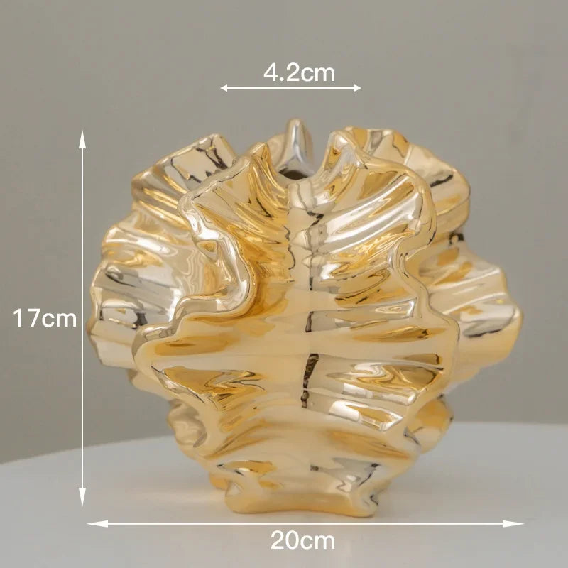 Europäischer Stil, elektroplattierte Keramikvase mit goldfarbener Oberfläche für hydroponische Trockenblumen – Luxus-Deko-Ornament für das Zuhause