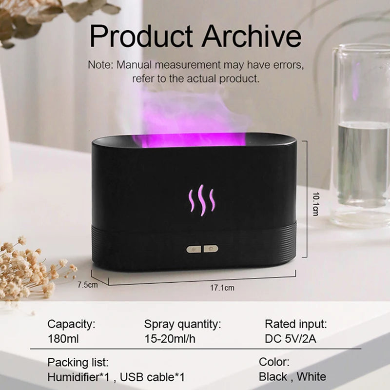 Tragbarer Cool Mist USB Luftbefeuchter mit LED-Farbwechsel, H2O Luftbefeuchter mit Flammen-Effekt, Aroma Diffusor für ätherische Öle.