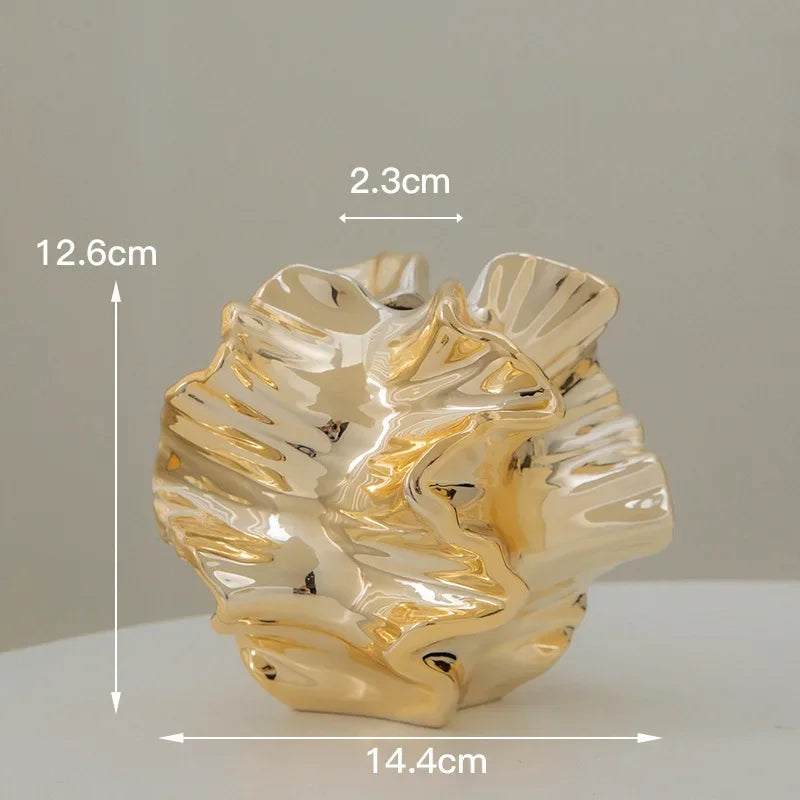 Europäischer Stil, elektroplattierte Keramikvase mit goldfarbener Oberfläche für hydroponische Trockenblumen – Luxus-Deko-Ornament für das Zuhause