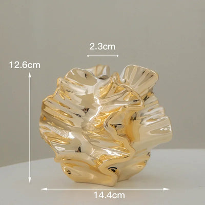 Europäischer Stil, elektroplattierte Keramikvase mit goldfarbener Oberfläche für hydroponische Trockenblumen – Luxus-Deko-Ornament für das Zuhause
