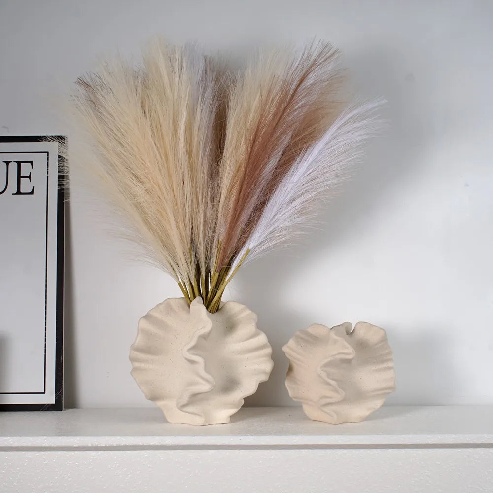 CAPIRON Ceramic Coral Vase Nordic Art Beige Matte Container für Blumen Pampasgras Wohnzimmer Tischdekoration