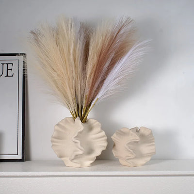 CAPIRON Ceramic Coral Vase Nordic Art Beige Matte Container für Blumen Pampasgras Wohnzimmer Tischdekoration