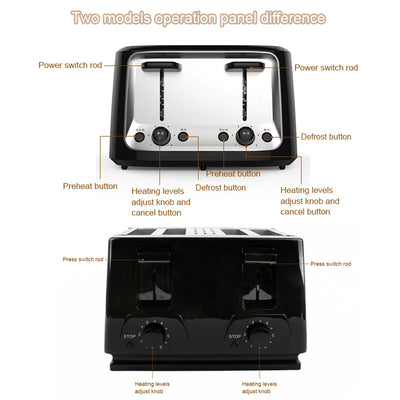Elektrischer Toaster für 4 Scheiben – Edelstahl Sandwichmaker und Grill