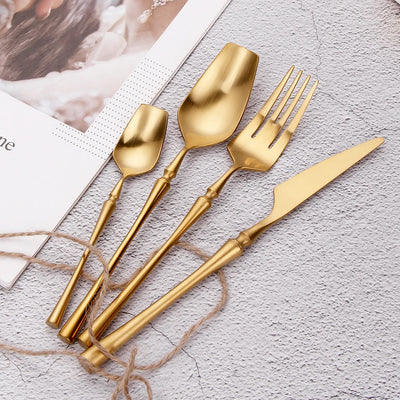 6/16/24-tlg. Edelstahl-Besteckset – Elegantes Gold-Design, Messer, Gabel & Löffel