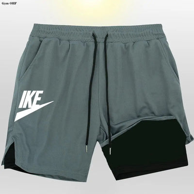 Herren 2-in-1 Sportshorts Doppellagig Sommer Fitness Jogging Running Trainingsshorts Elastisch